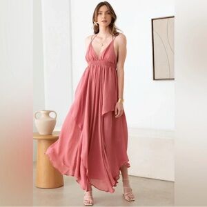 Mustard Seed BoHo Tassel Fringe Strap Cutout Maxi Dress